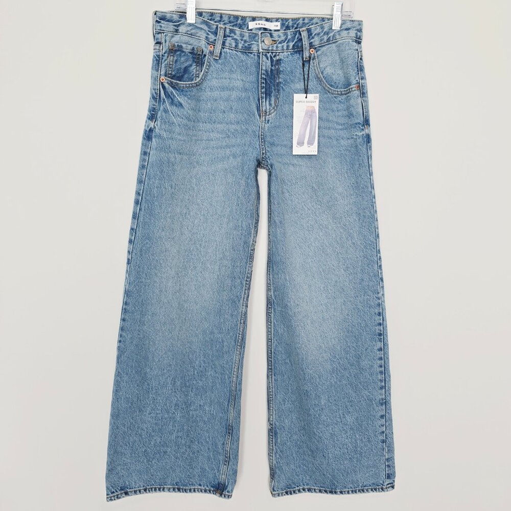 NWT S.O.N.G. Wide Leg Baggy Jeans 28 Light Wash Y2K